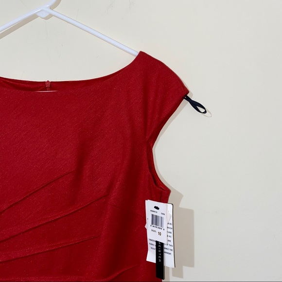 NWT David Meister Bateau Neckline Red Chic Knee-length Cocktail Dress - Picture 8 of 16